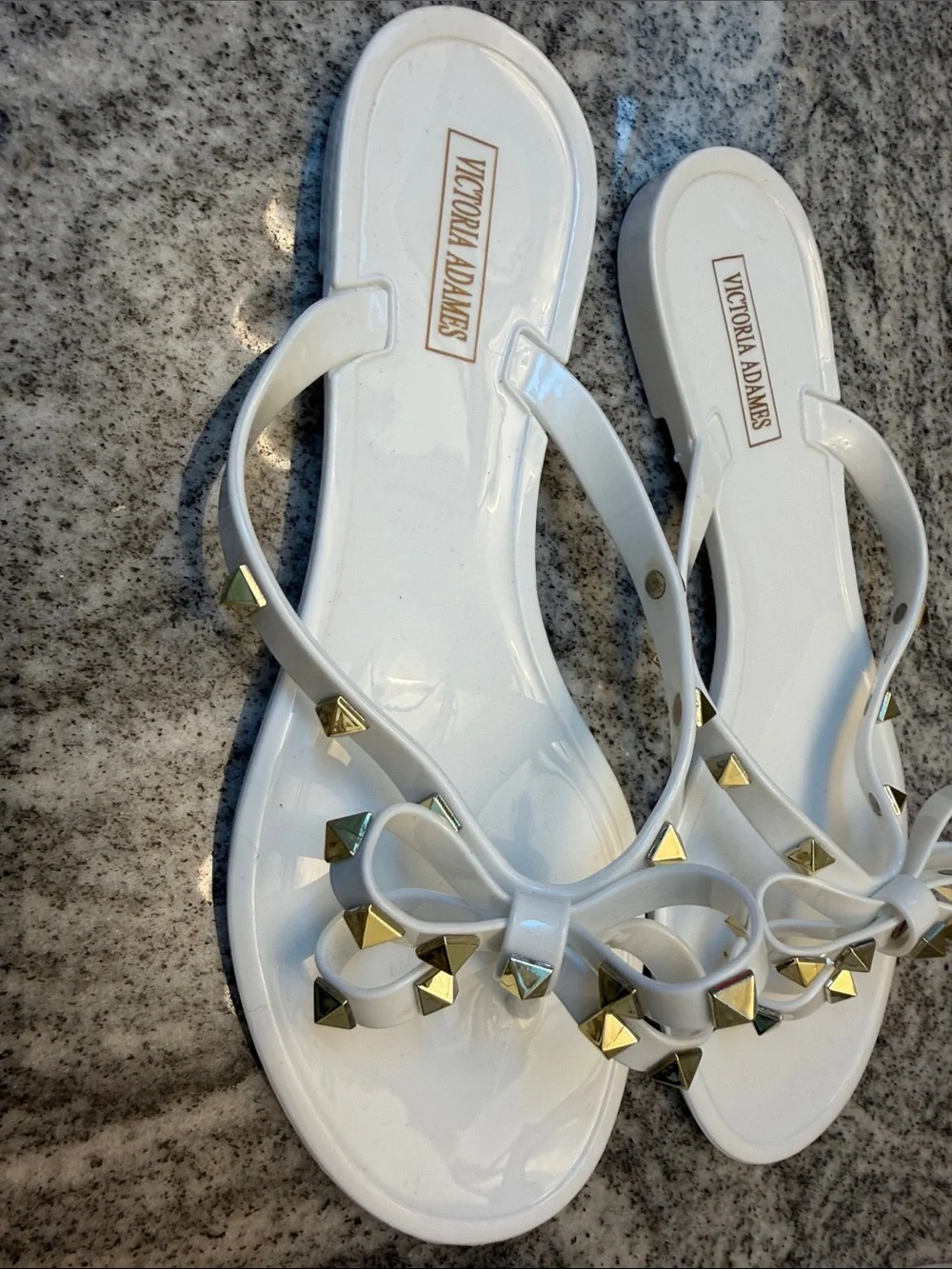 Victoria Adams White Studded Bow Jelly Flip-Flops